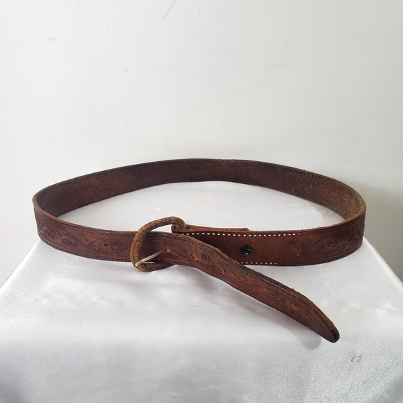 Vintage Men's Brown Western Leather Belt - Picture 3 of 11